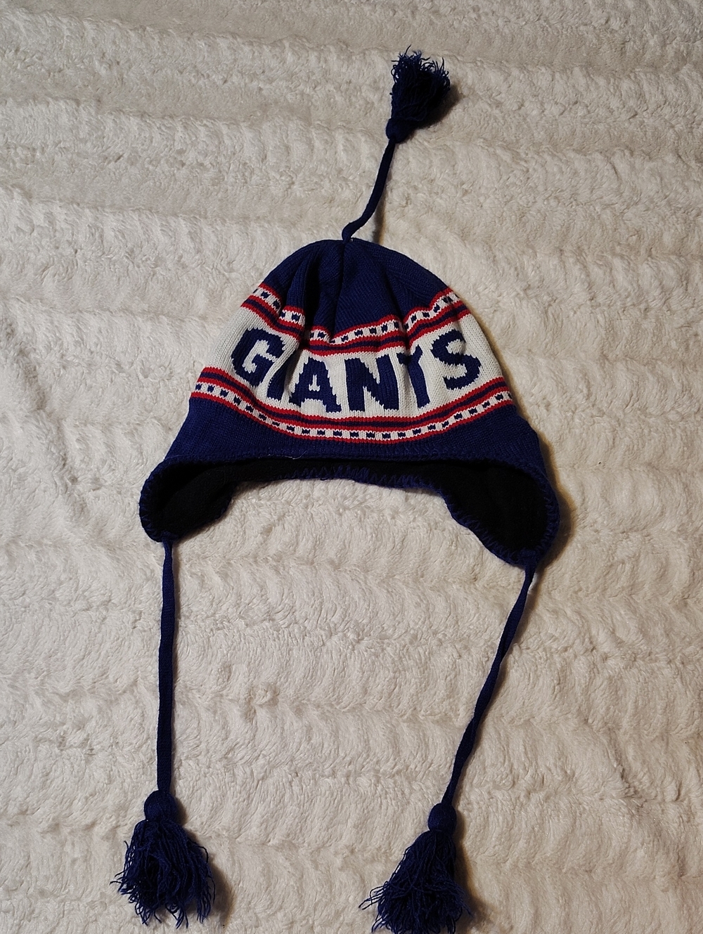 NFL Blue Giants Earflap Pom-Pom Hat with Red and White Accents